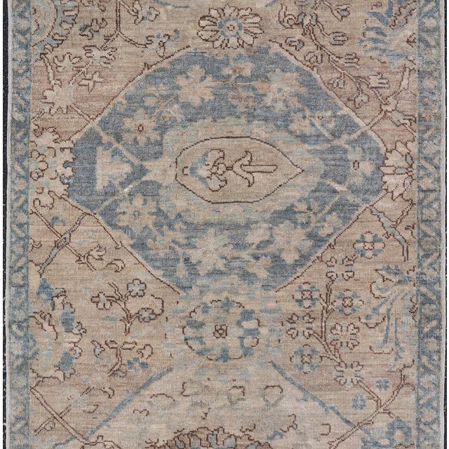 Afghanistan Tabriz Rug With Soft Tan Field and Pale Blue Medallion For Sale - Image 4 of 11