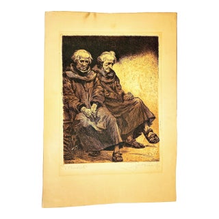 Mid 20th Century "Baratok" (Friends), Etching by Hungarian Artist For Sale