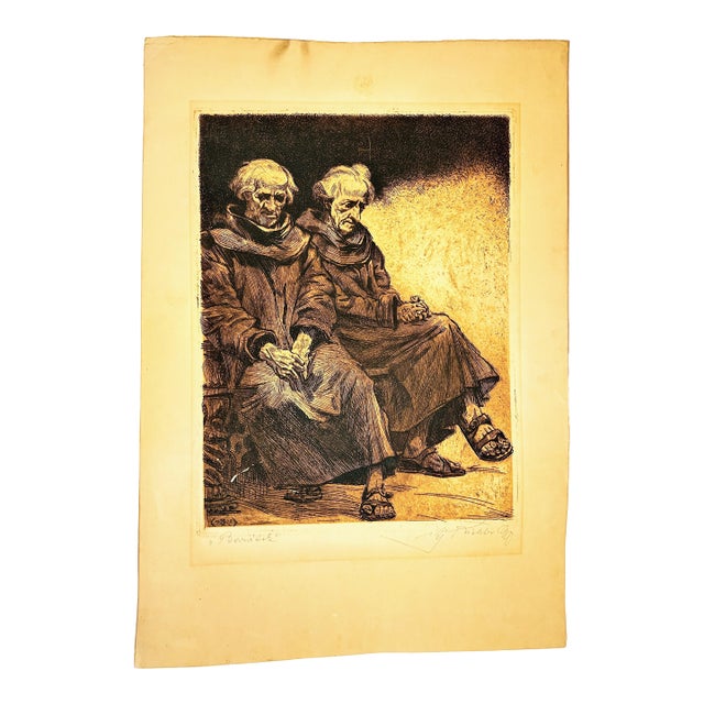 Mid 20th Century "Baratok" (Friends), Etching by Hungarian Artist For Sale