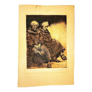 Mid 20th Century "Baratok" (Friends), Etching by Hungarian Artist