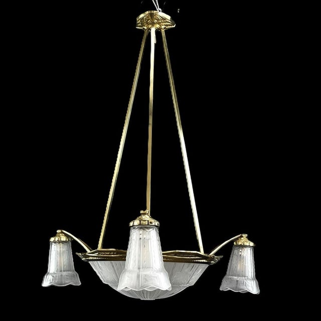 Art deco chandelier p. Maynadier hanging lamp bronze, 1930s this stunning art deco chandelier from the 1930s is an...