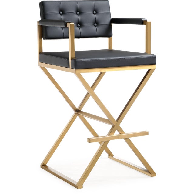 Director Black Vegan Leather & Gold Steel Bar Stool For Sale - Image 10 of 10