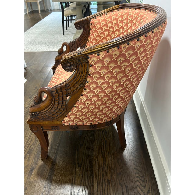 George Smith 1940 Carved Wood Swan Barrel Chair For Sale - Image 4 of 10