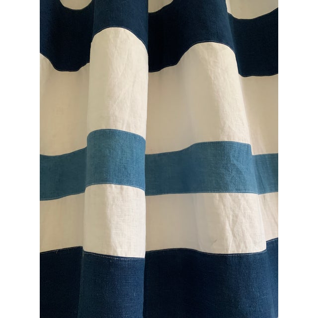 Patchwork Stripe Linen Window Panel — Natural Indigo Japanese Dyed For Sale - Image 10 of 12