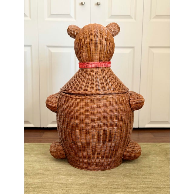 1970s Vintage Whimsical Figural Rattan Wicker Bear Basket Hamper With Lid For Sale - Image 5 of 10