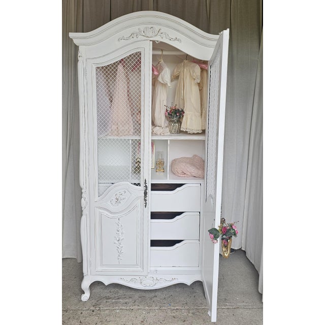 1950s White Armoire Cabinet, French Provencial, 1950's For Sale - Image 5 of 17