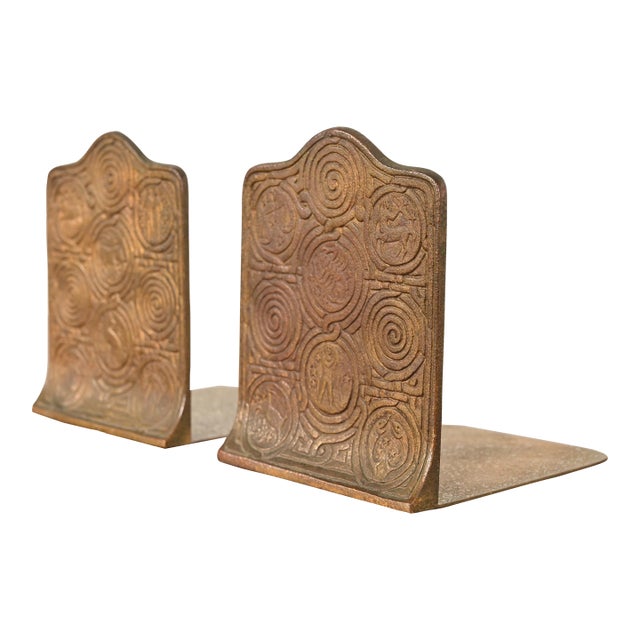 Tiffany Studios New York Zodiac Pattern Bronze Bookends, Circa 1910 For Sale