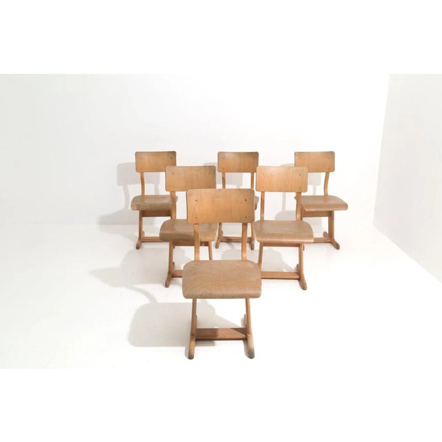 Wooden School Chairs, 1950s, Set of 6 For Sale - Image 6 of 7