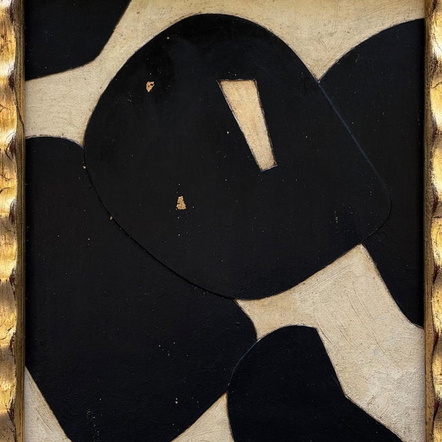Mid-Century Modern Contemporary Bold Black and White Collage in Vintage Gold "Ripple" Frame For Sale - Image 3 of 6