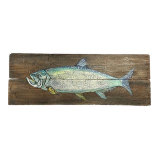 Original Tarpon Fish Painting on Salvaged Wood Planks For Sale