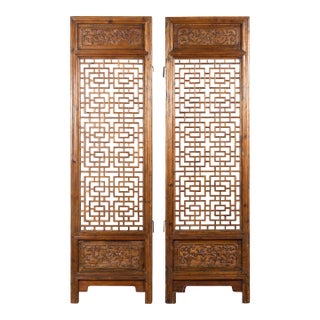 Chinese 19th Century Screens with Fretwork and Low-Relief Carved Panels - A Pair For Sale