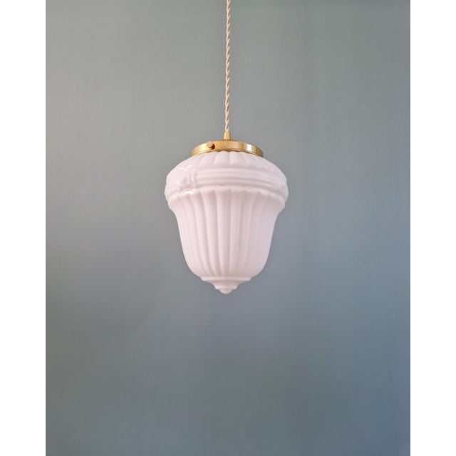 Art Deco Pendant Light in Pressed Molded Milk Glass, 1920s For Sale - Image 6 of 11
