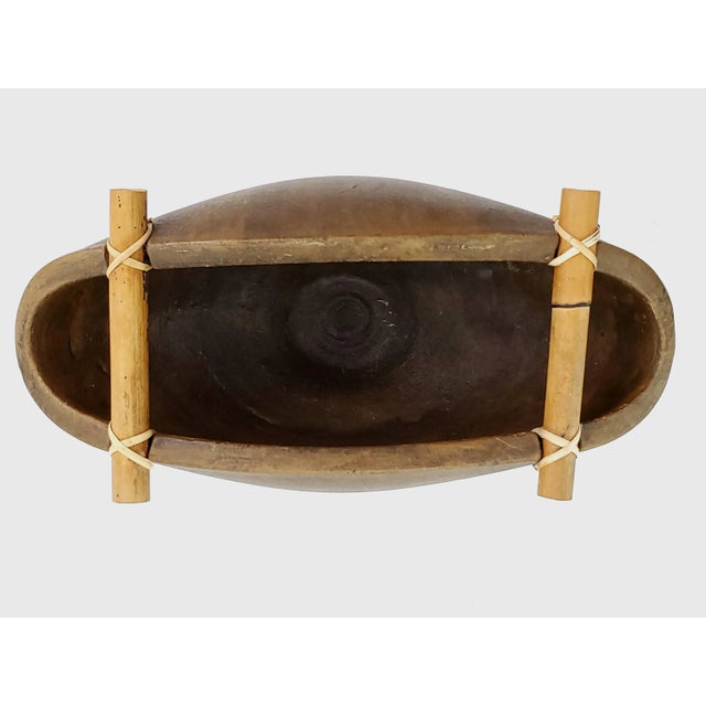 Mid 20th Century Large Vintage Japanese Ikebana Style Ceramic and Bamboo Vase Decorative Bowl For Sale - Image 5 of 9