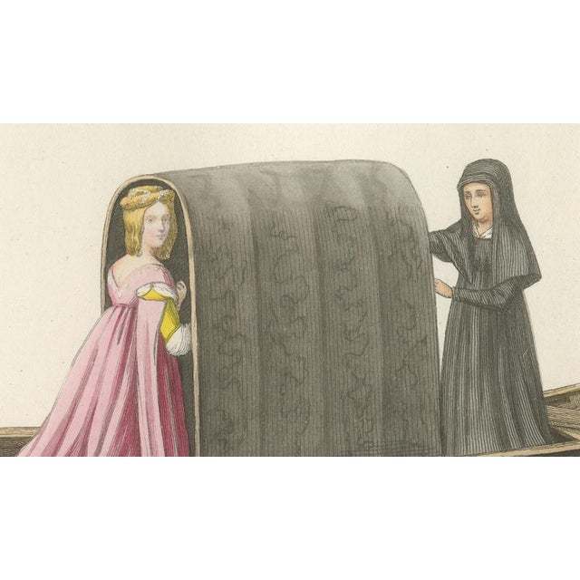Mid 19th Century P. Mercuri, Venetian Noblewoman and Nun in Gondola Medieval Costume Plate, 1845, Print For Sale - Image 5 of 9