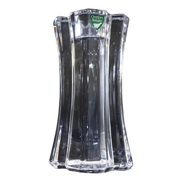Vintage Tall Crystal Candleholder from Orrefors, Sweden, 1970s For Sale