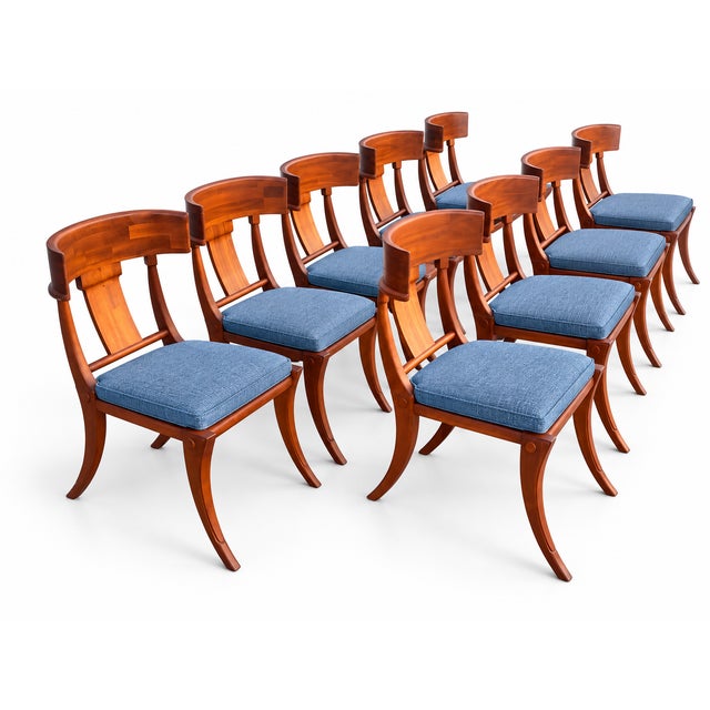 Mid-Century Modern Teak Klismos Patio Dining Chairs. - Set of 10 For Sale - Image 3 of 7
