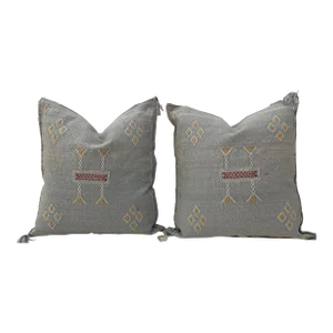 Contemporary Gray Moroccan Silk Sabra Pillow Covers - a Pair