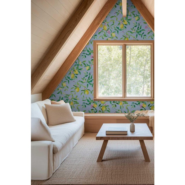 Textile Limoncello Floral & Lemon Grasscloth Wallpaper by House Party | Mediterranean Blue | 8 Yards For Sale - Image 7 of 7