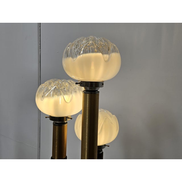 Mid-Century Modern Mid-Century Murano Glass 3-Light Floor Lamp in Wood and Metal, 1970s For Sale - Image 3 of 18