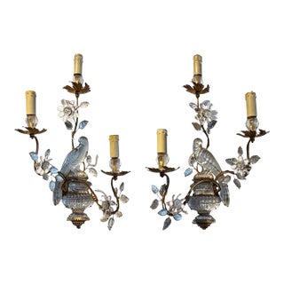 Paul Ferrante Rock Crystal Bird Sconces - A Pair For Sale