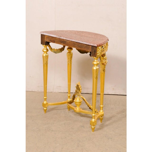 Wood 19th Century Neoclassical Petite Marble top Gilt Console For Sale - Image 7 of 12