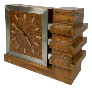Italian Art Deco Wooden and Metal Table Clock, 1930s