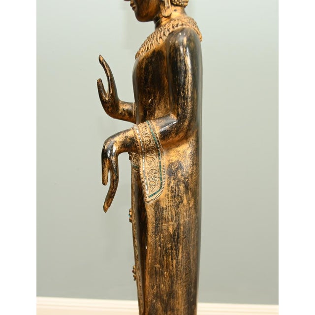 Carved Burmese Buddha Statue in Giltwood, 1950s For Sale - Image 10 of 13