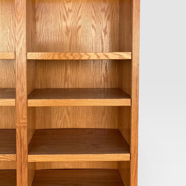 Wood Vintage Oak Double-Column Bookcase, Tall Open Shelving Cabinet For Sale - Image 7 of 8