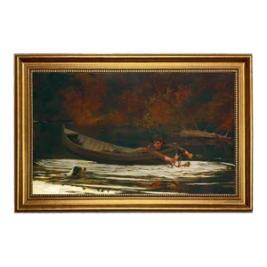 Hound and Hunter Oil Painting Print on Canvas in Antiqued Gold Frame- a 13" X 20" Framed to 16-1/2" X 23-1/2"