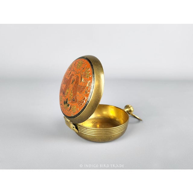 Enameled Brass Trinket Box with Folk style Birds and Flowers This lovely vintage trinket box is made from solid brass. Its...