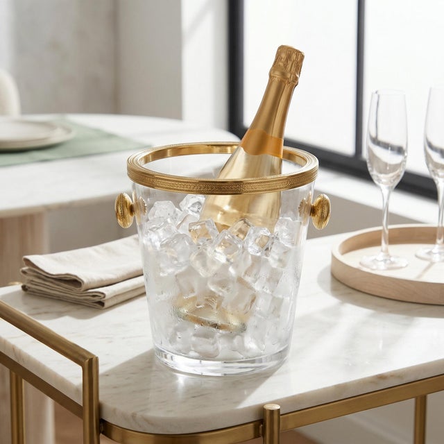Elegant and timeless, this mid-century French champagne bucket pairs crystal-clear glass with warm brass trim for a look...