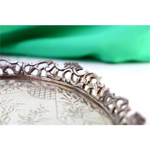 Silver Ticket Stand with Grid and Center with Engraved Floral Motifs For Sale - Image 6 of 7