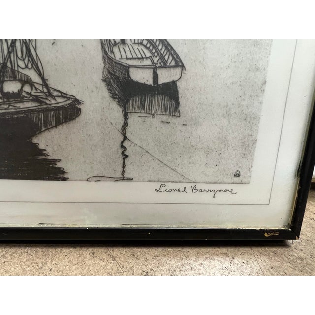 Vintage Framed Black & White Coastal Art by Lionel Barrymore - Set of 3 For Sale In West Palm - Image 6 of 12