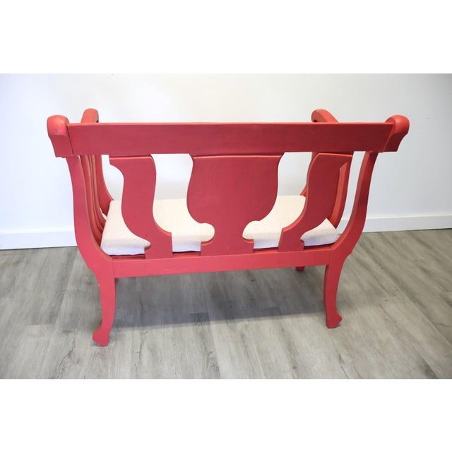 Wood Antique American Classical Grecian Painted Settee With Scrolled Arms & Saber Legs, Circa 1830 For Sale - Image 7 of 10