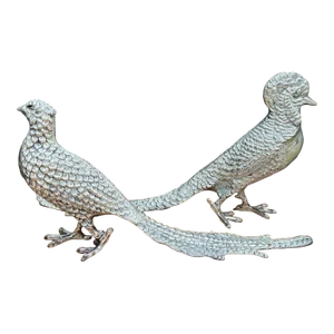 Giant Silverplate Pheasant Sculptures - Pair
