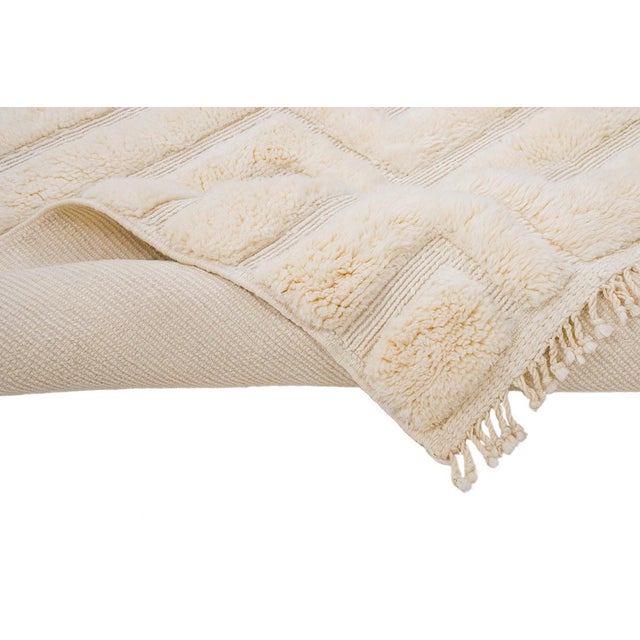 Hand-Knotted Ivory Wool Rug with Stepped Geometric Pattern by Azele Studio For Sale - Image 4 of 10