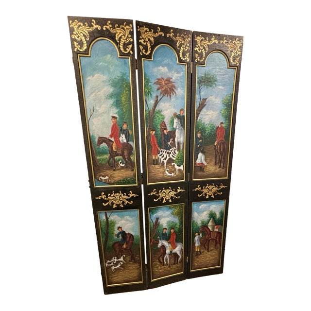 Vintage Equestrian Themed Painted Room Divider For Sale