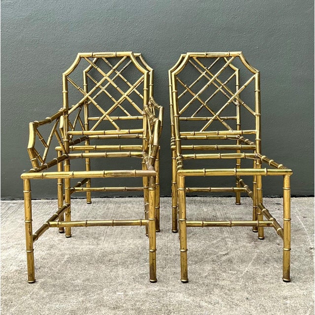 Vintage Italian Faux Bamboo Brass Dining Chairs - Set of 4 For Sale In West Palm - Image 6 of 18
