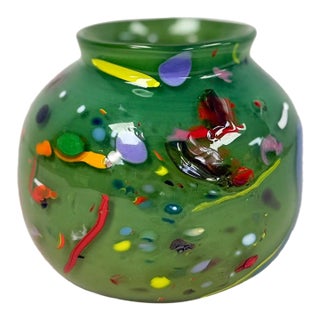 Vintage MCM Handblown Confetti Glass Vase in Multicolor, Collector Piece Signed For Sale