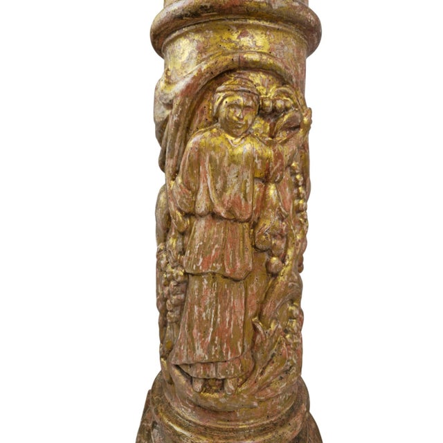 Carved and Gilded Wooden Columns with Figural Bases, 1920, Set of 2 For Sale - Image 9 of 10