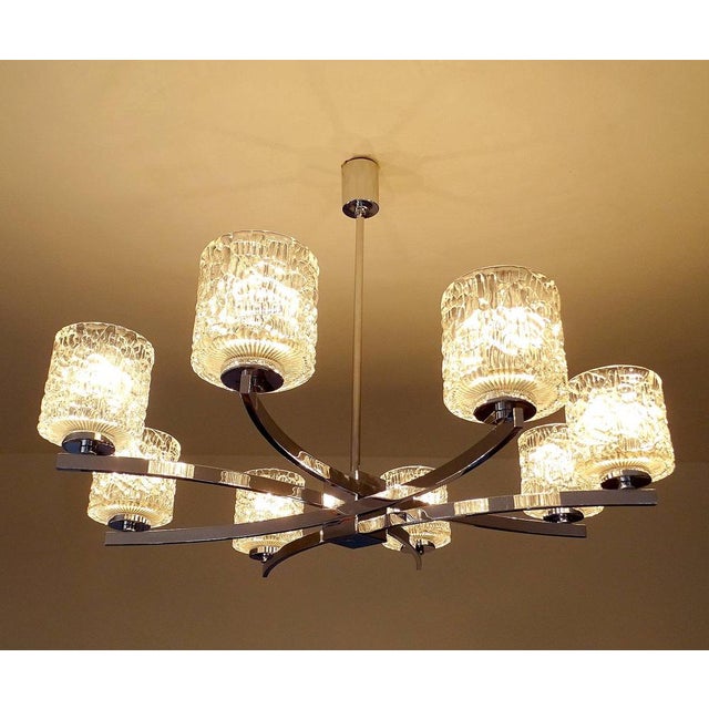 Large Glass and Chrome Pendant Light from Kaiser-Leuchten, 1970s For Sale - Image 4 of 17