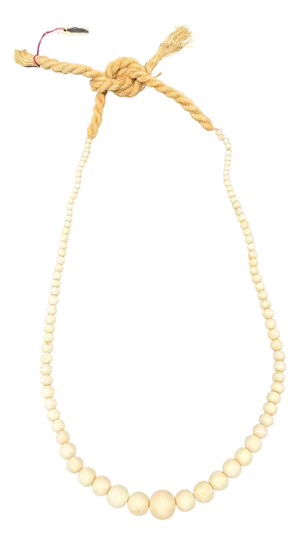 1950s Hand Shapped Angel Skin Coral Beaded Rope Tie Necklace