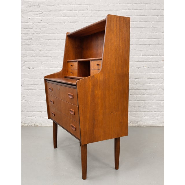 Mid Century Modern Teak Secretary Desk – Scandinavian Writing Desk With Storage, C. 1960’s For Sale - Image 10 of 15