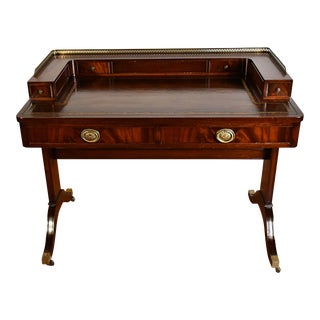 1891 Roman Antique Ny English Regency Mahogany & Leather Top Writing Desk For Sale