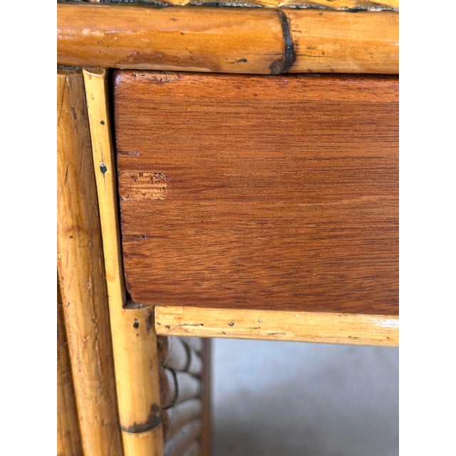 Mid-20th Century Refinished Split Rattan Chevron Two Drawer Floating Vanity or Desk For Sale In Naples, FL - Image 6 of 12