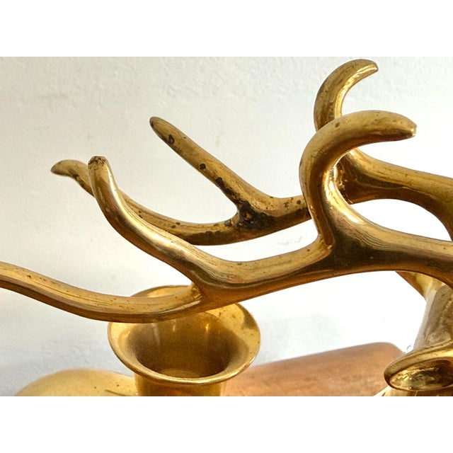 Brass Handsome Solid Brass Reindeer Candlestick Holder Pair For Sale - Image 8 of 9