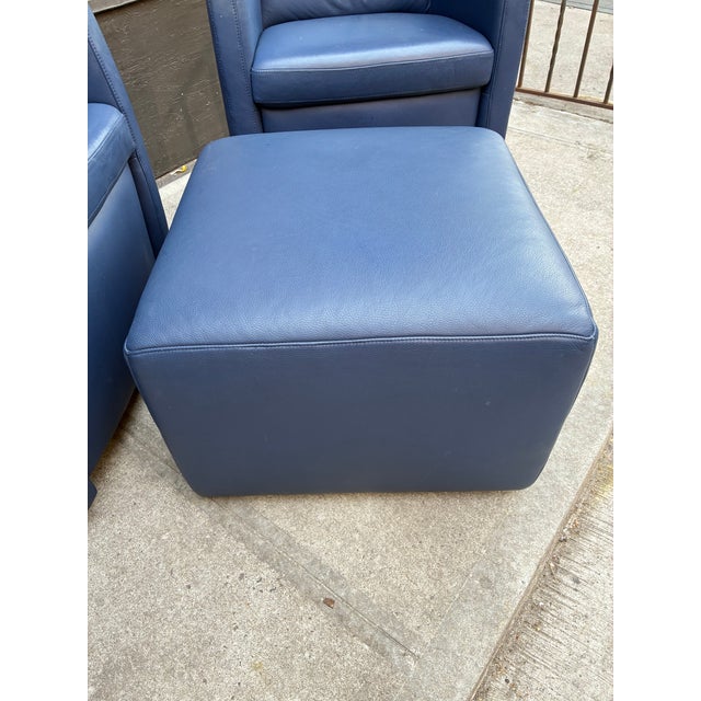 1990s 1990s Swiveling Leather Club Chairs & Ottoman by Schillig, Germany For Sale - Image 5 of 8
