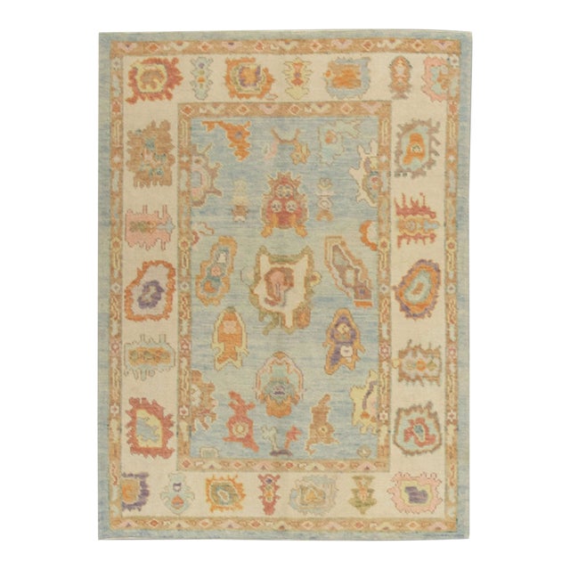 Oriental Hand Knotted Rug Turkish Oushak 4'3" x 5'7" For Sale