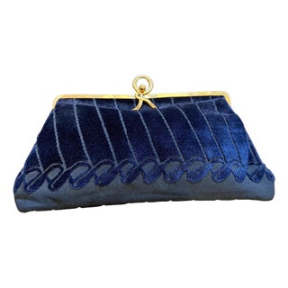 A 1980s Elegant Blue Velvet and Brass Evening Bag by Roberta Di Camerino For Sale