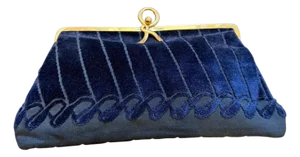 A 1980s Elegant Blue Velvet and Brass Evening Bag by Roberta Di Camerino